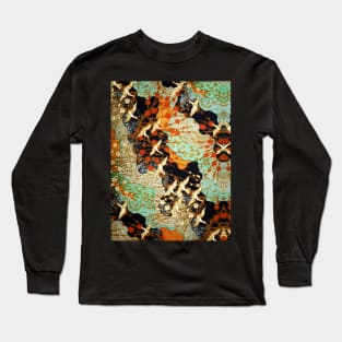 FLYING CRANES AND SPRING FLOWERS Antique Japanese Floral Long Sleeve T-Shirt